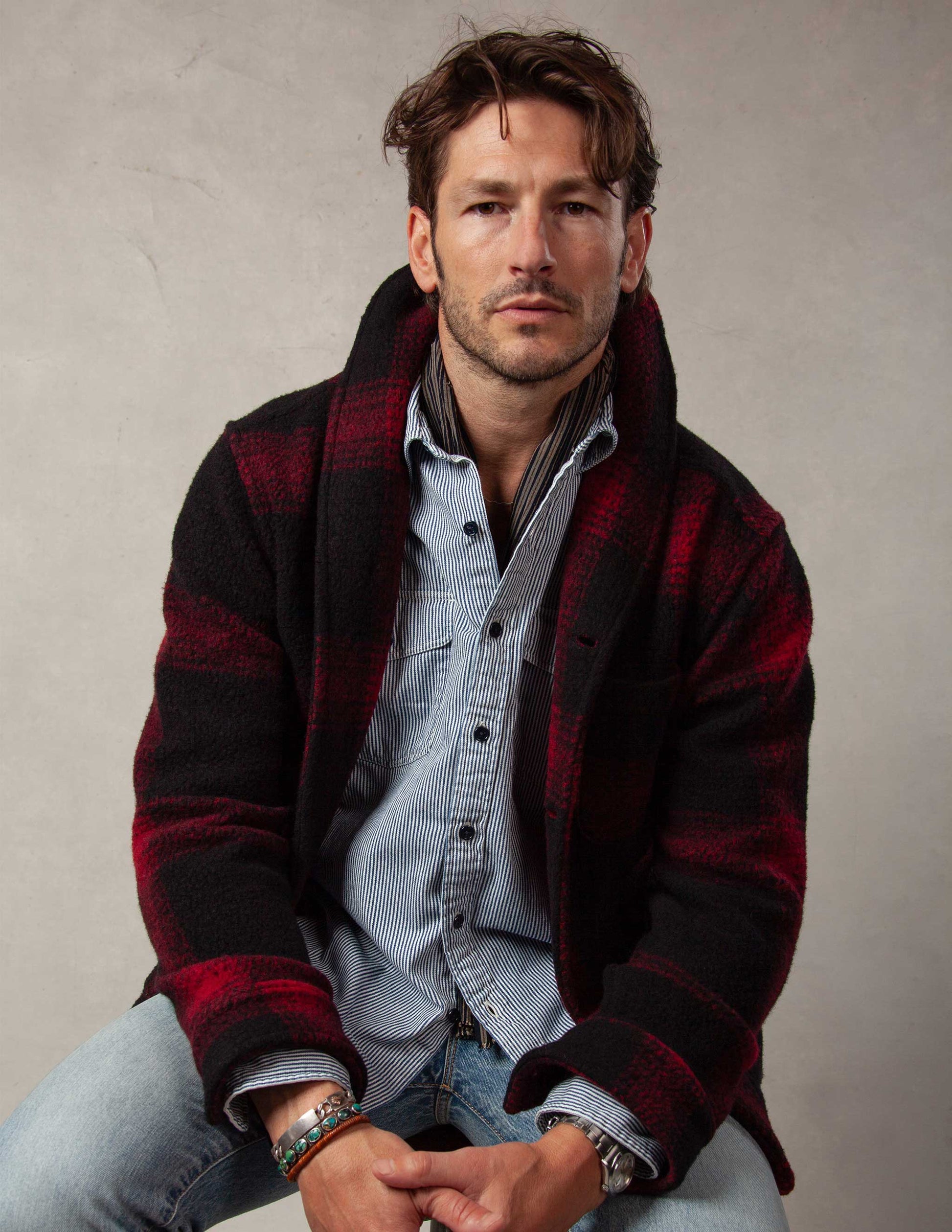 Rivay Hale Wool Cardigan in Buffalo Plaid