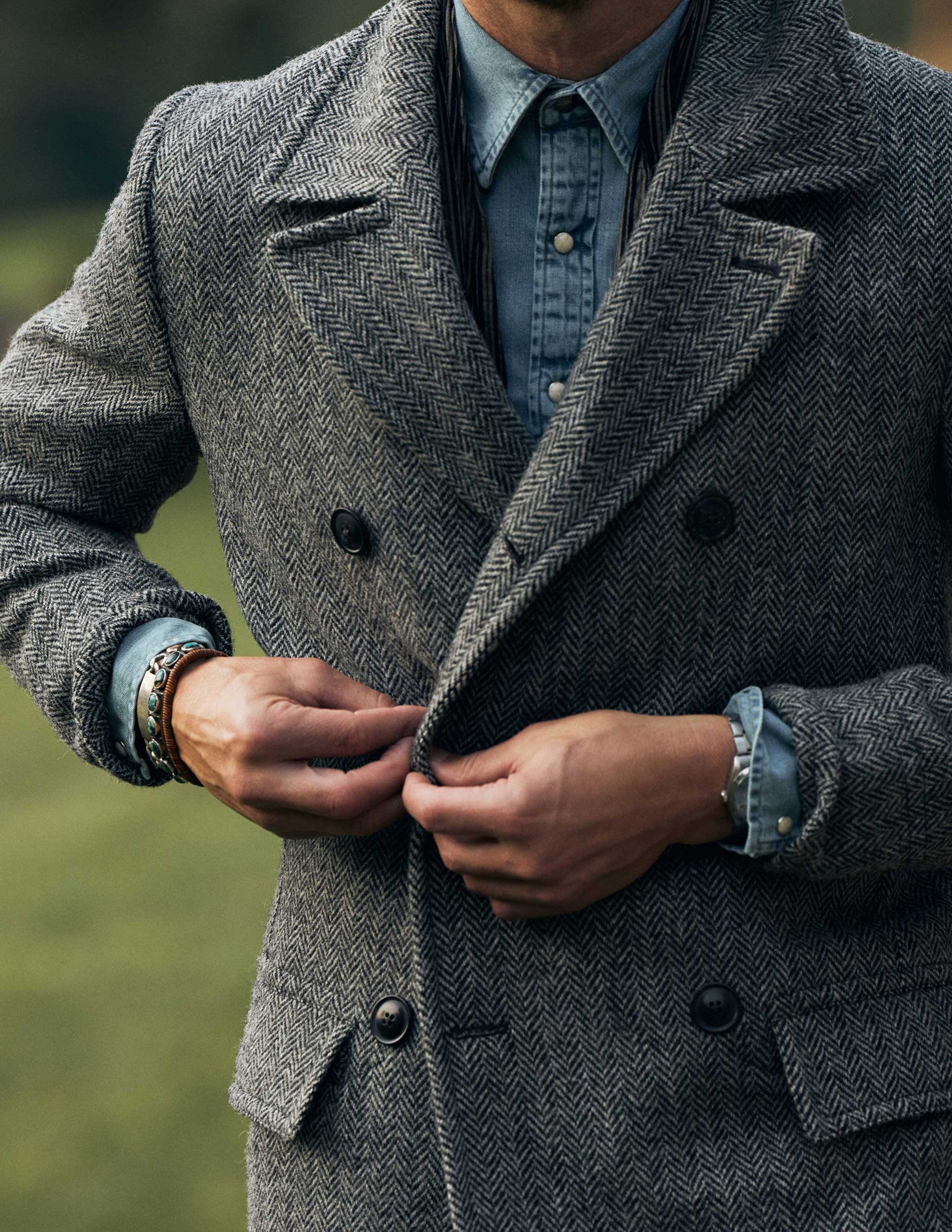 Rivay Harris Tweed Double Breasted Topcoat