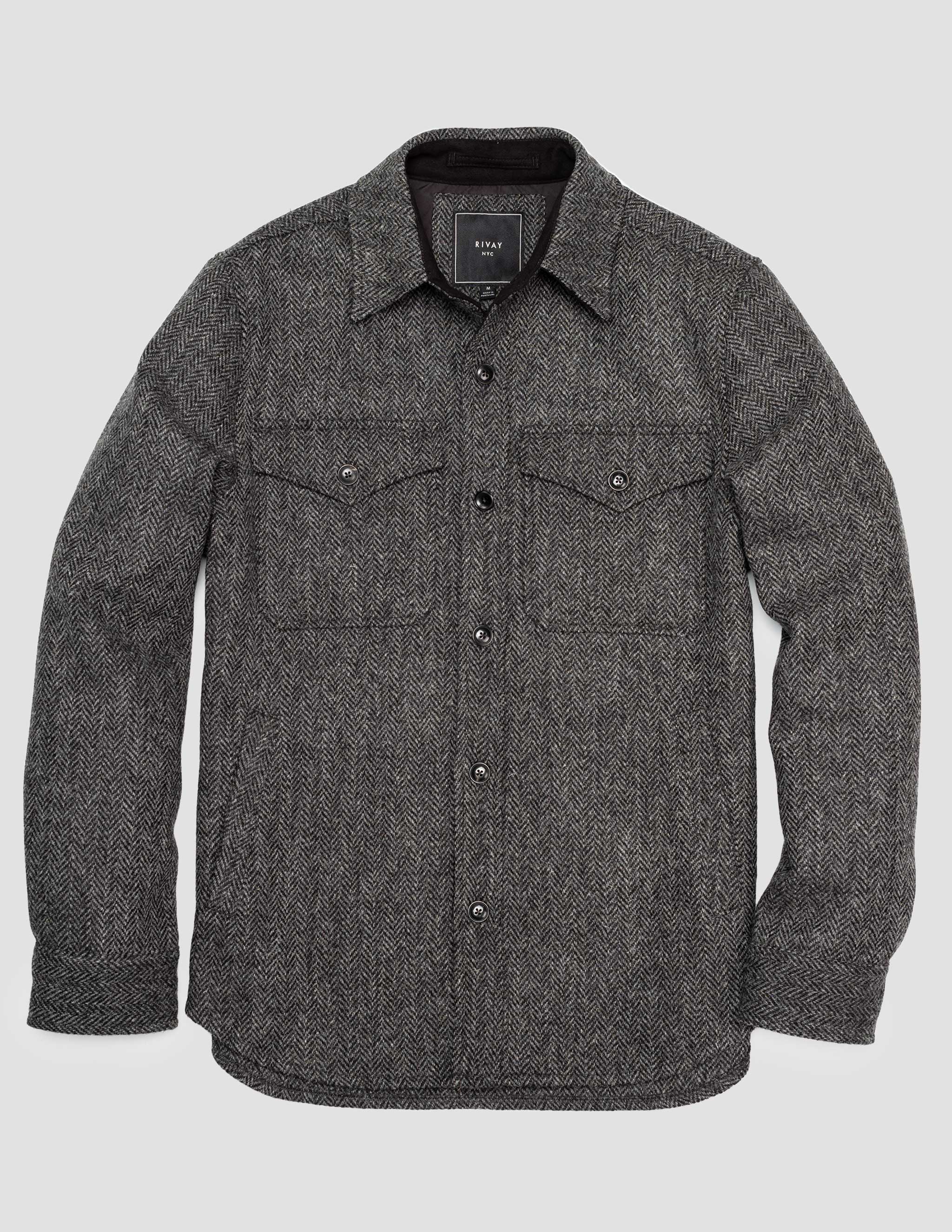 Harris Tweed Wool CPO Shirt Jacket in Charcoal Herringbone – RIVAY
