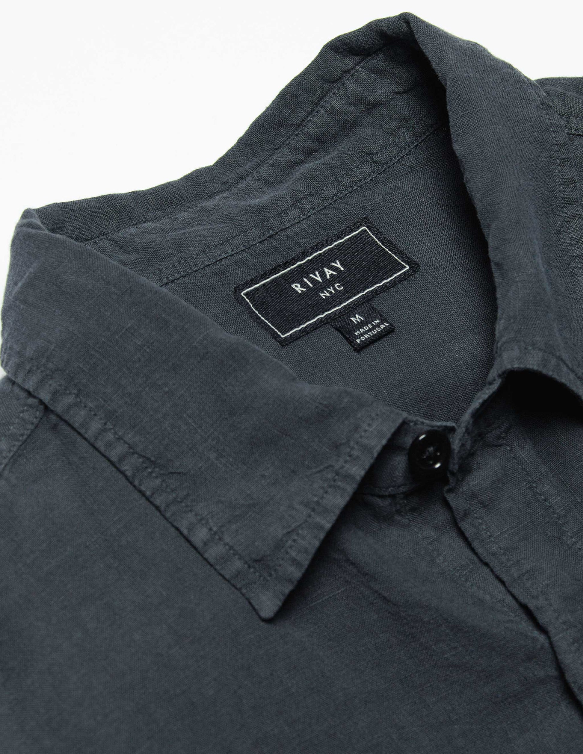 Rivay Hayes Garment Dyed Linen Camp Shirt in Weathered Black