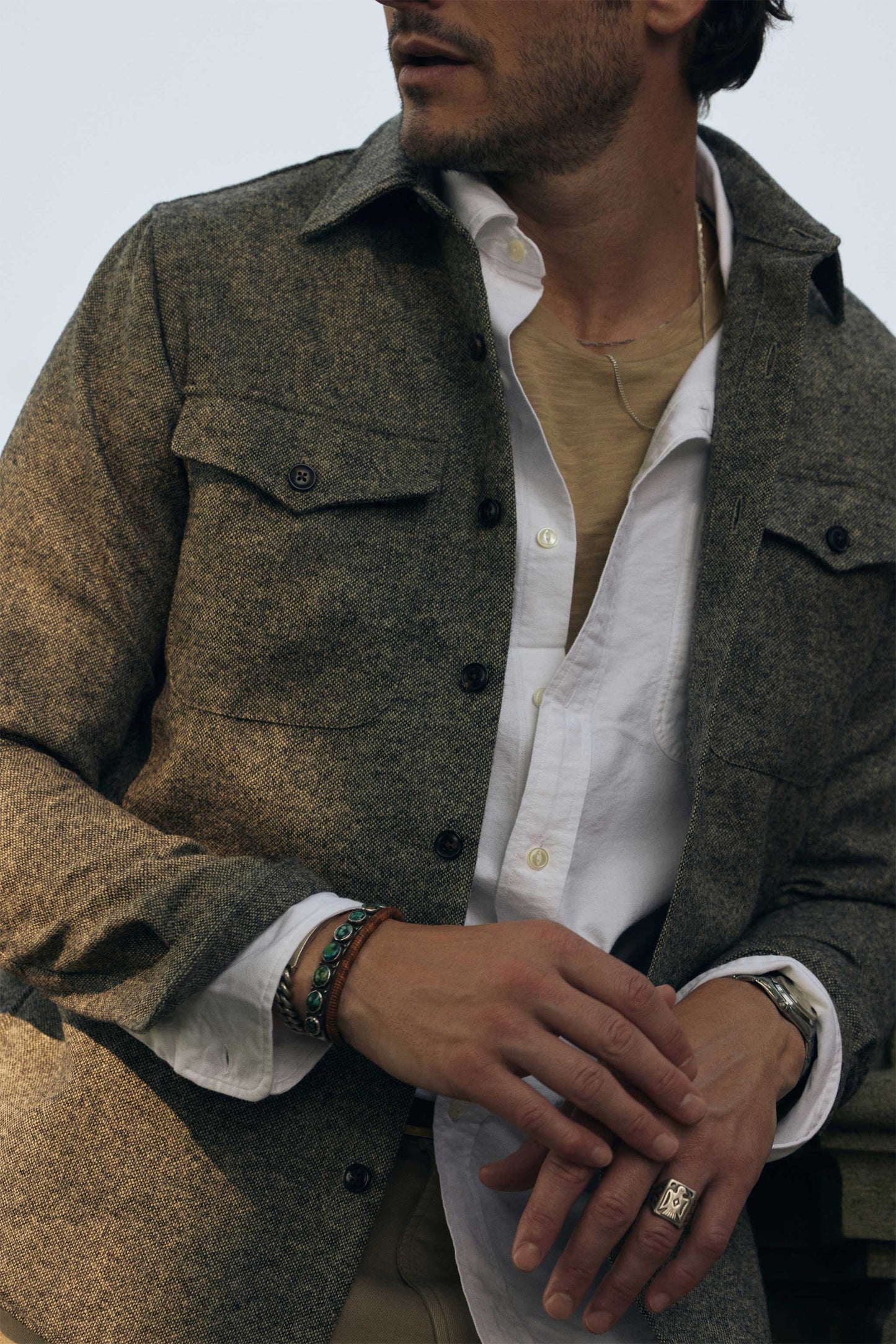 Sheffield Wool Over Shirt in Oatmeal Birdseye