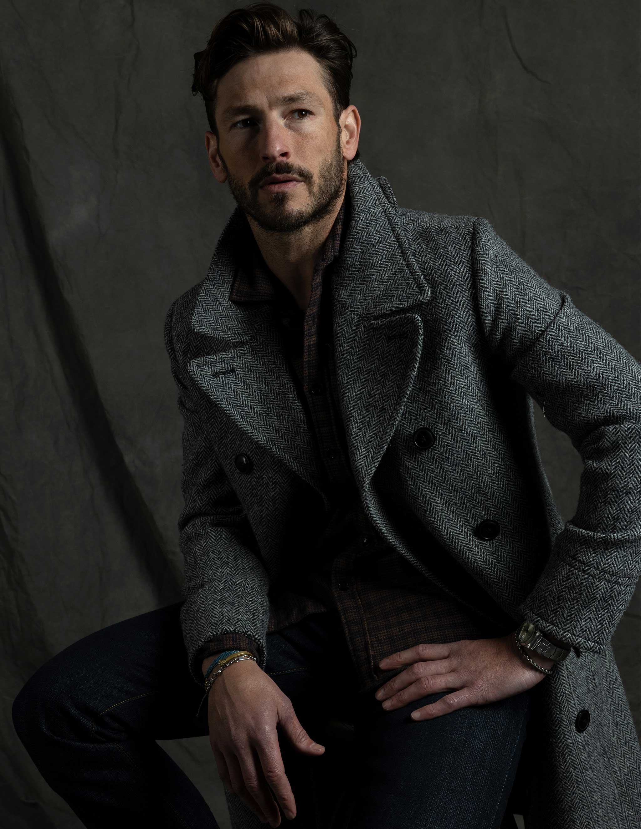 Mens double breasted tweed on sale coat