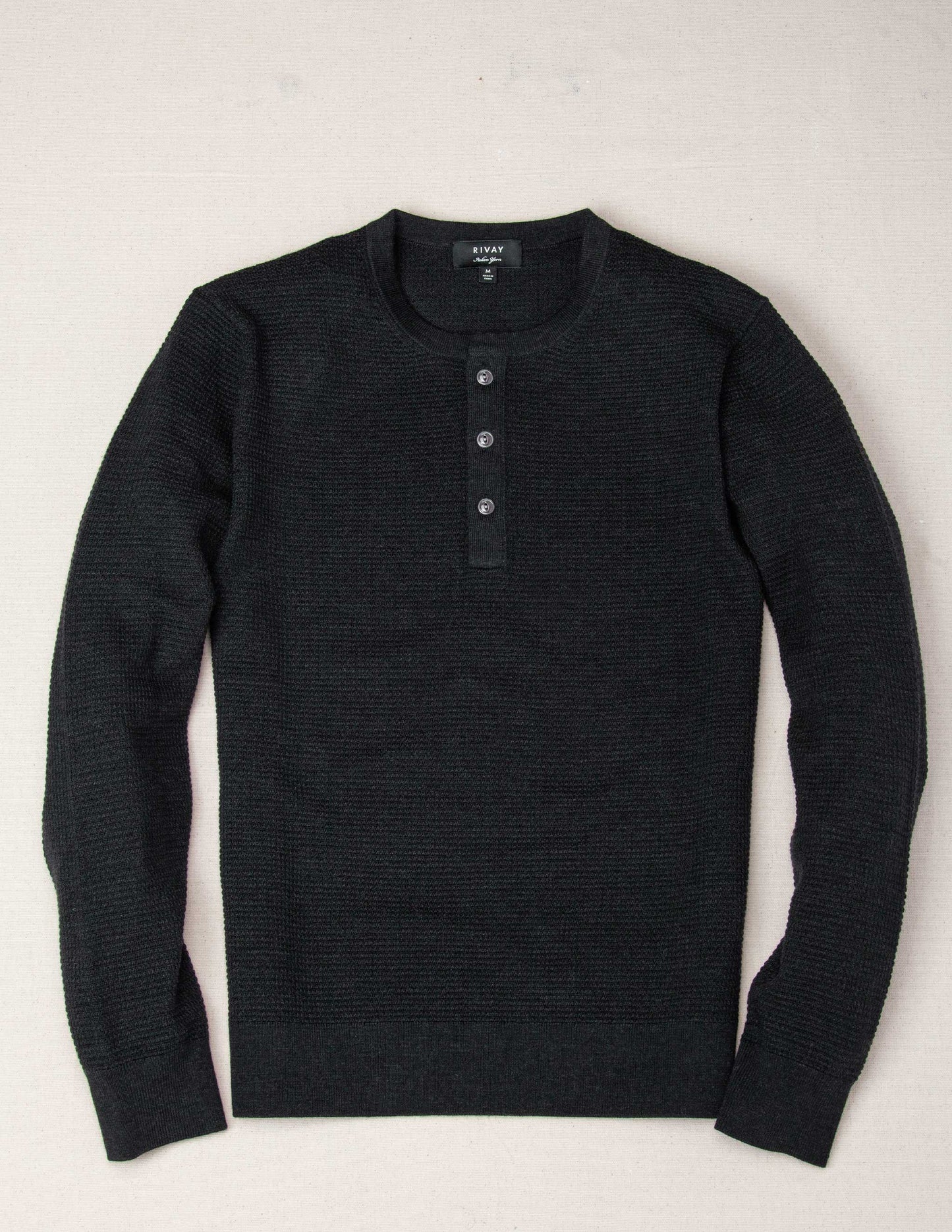 Rivay Merino Waffle Henley in Charcoal