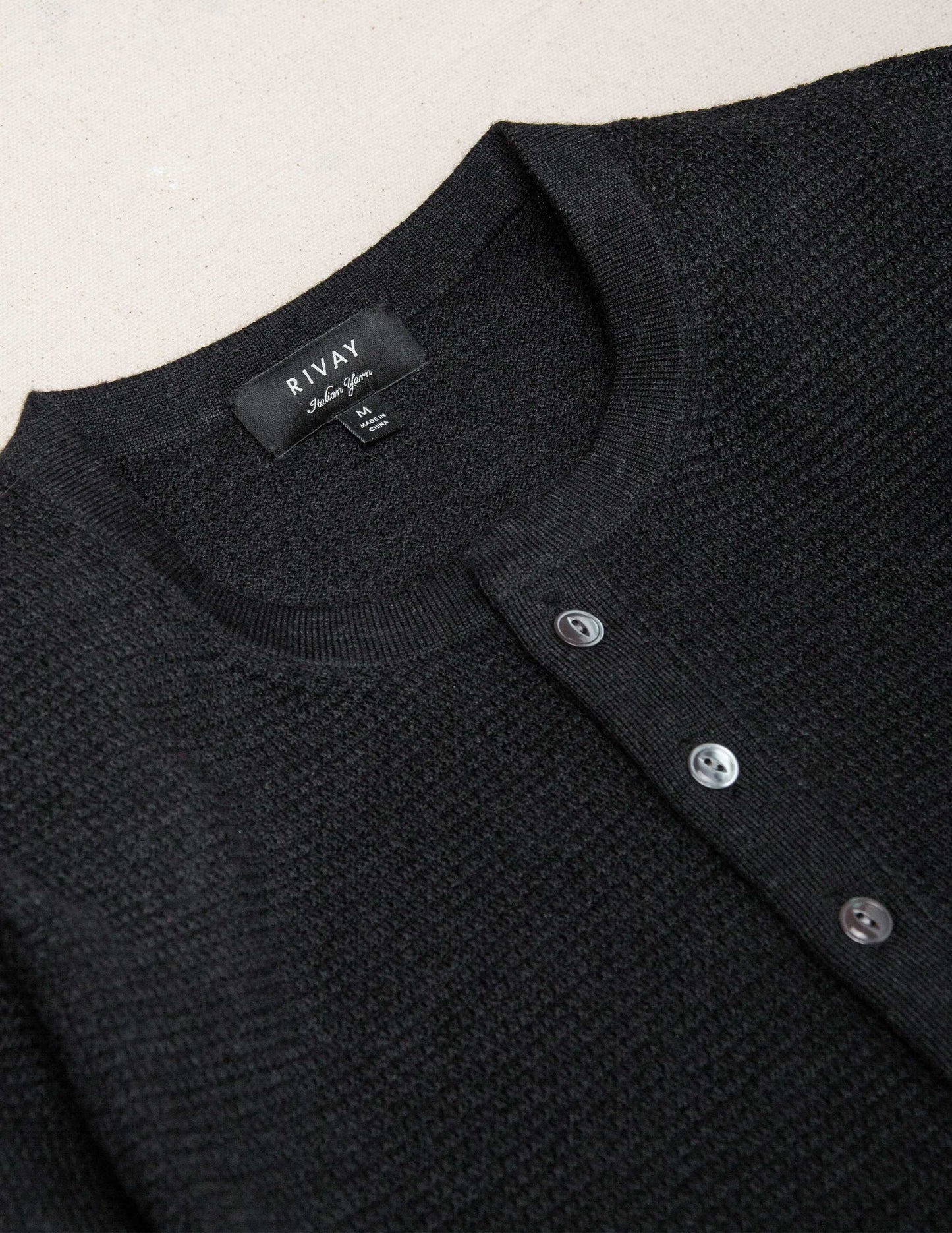 Rivay Merino Waffle Henley in Charcoal