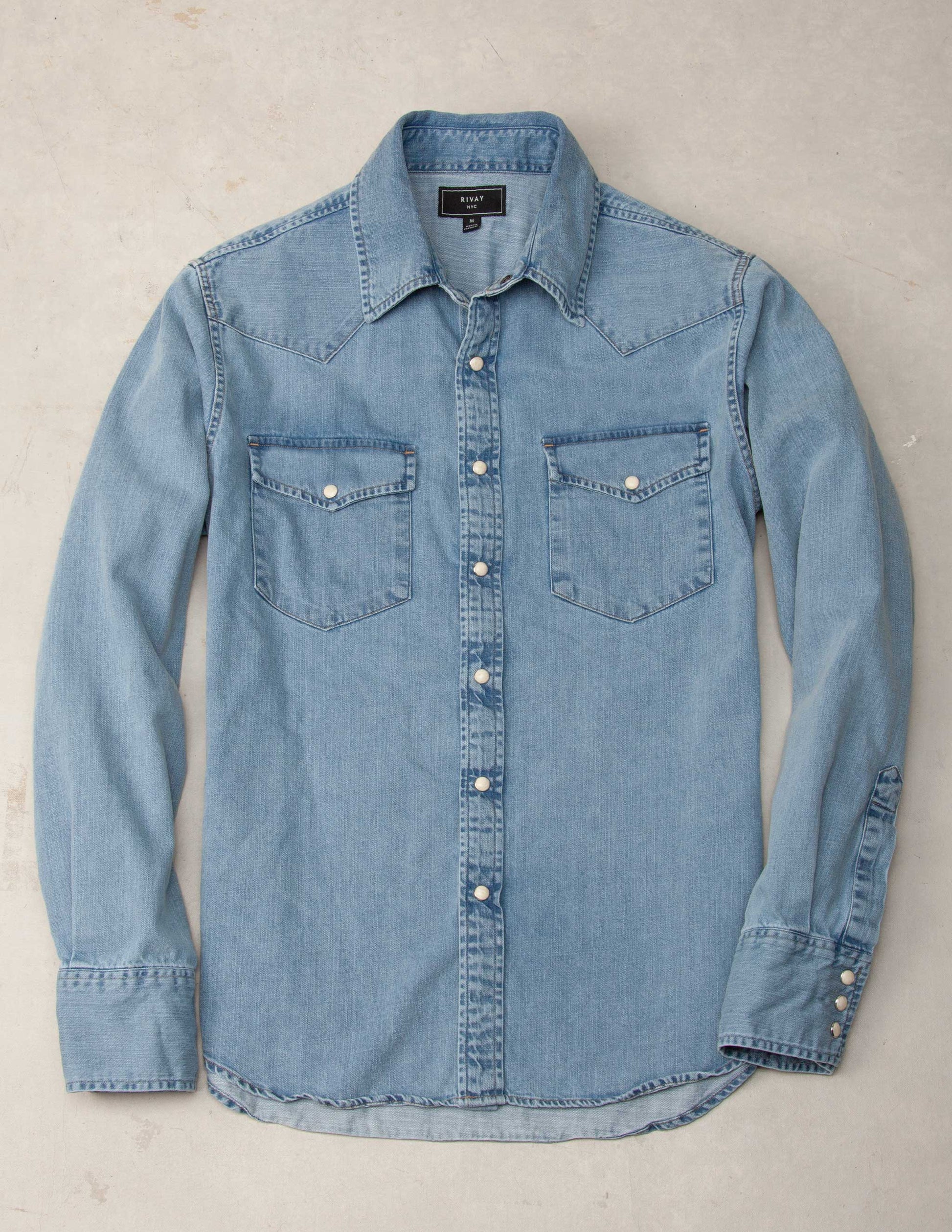 Wayne Denim Western Shirt in Light Wash