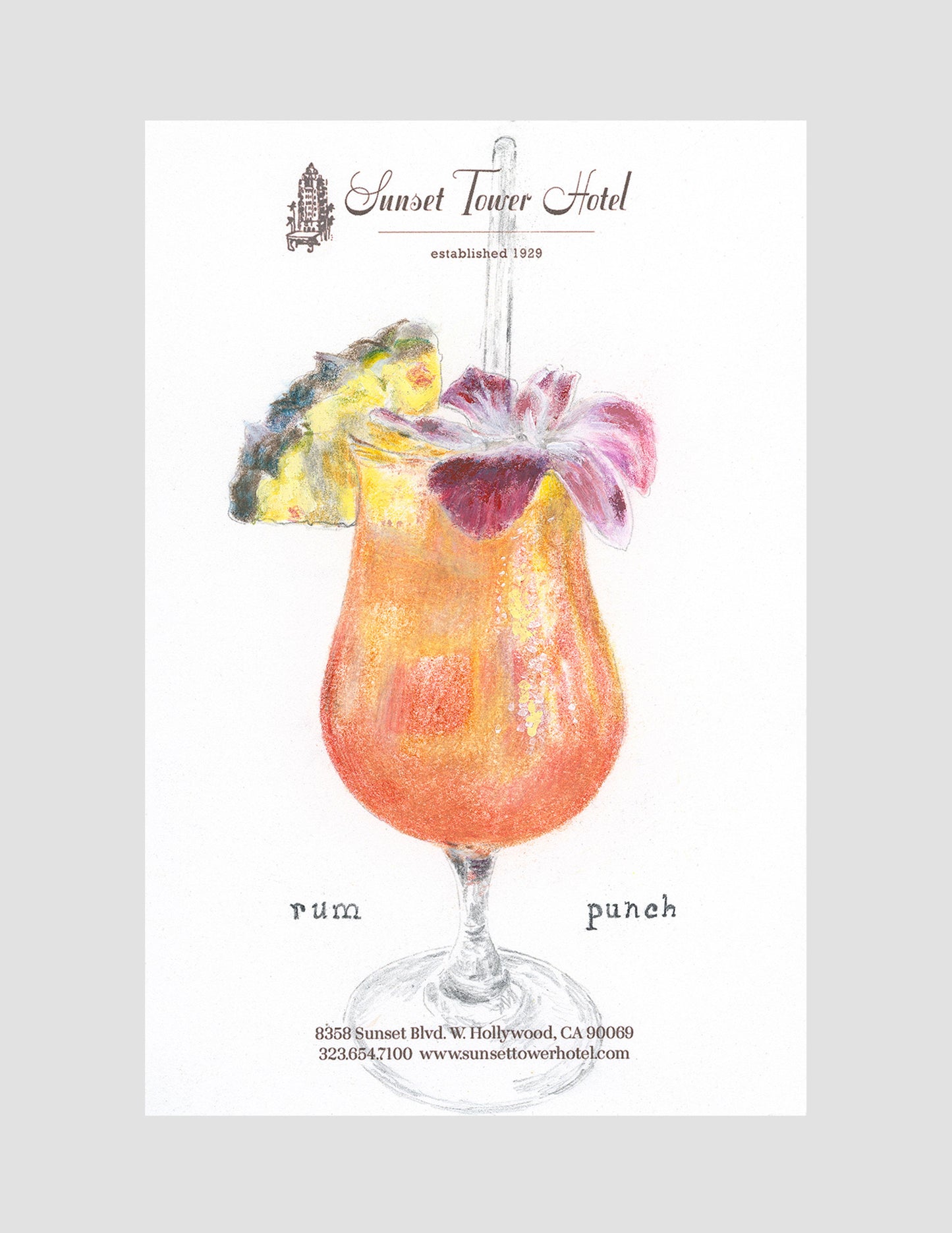 Rum Punch on Sunset Tower Hotel, 2024, 6" x 4"