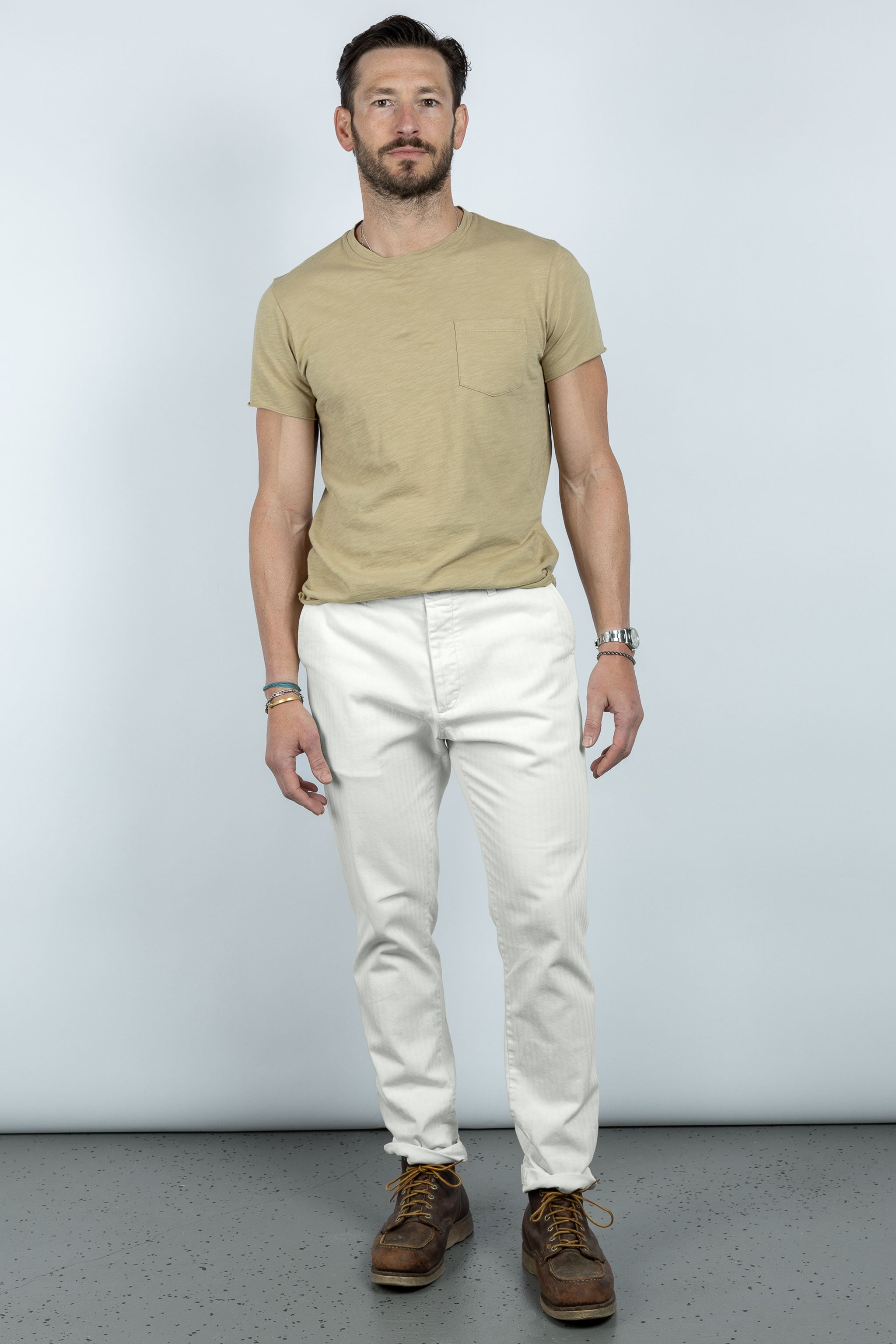 Harlan Herringbone Pant in Chalk